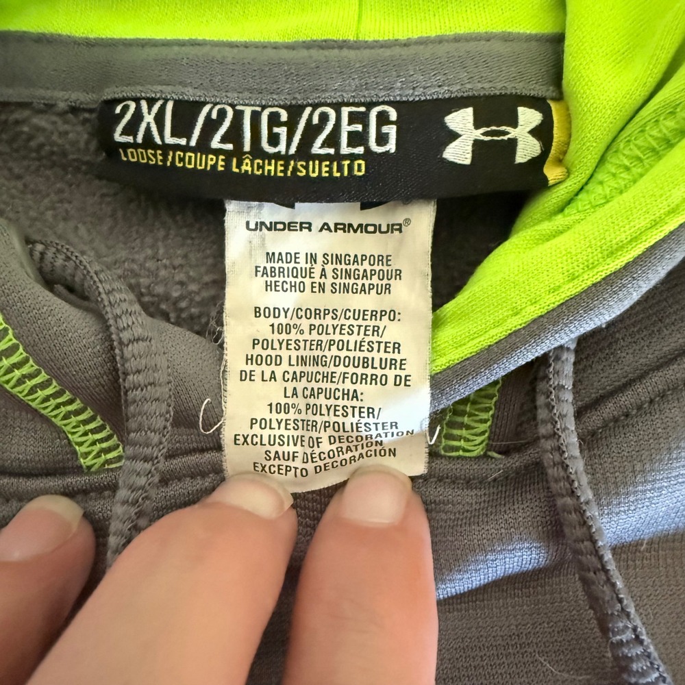 Under Armour Storm Hoodie Mens 2XL Gray Lime Green Pullover Sweatshirt Loose Fit - Picture 2 of 6